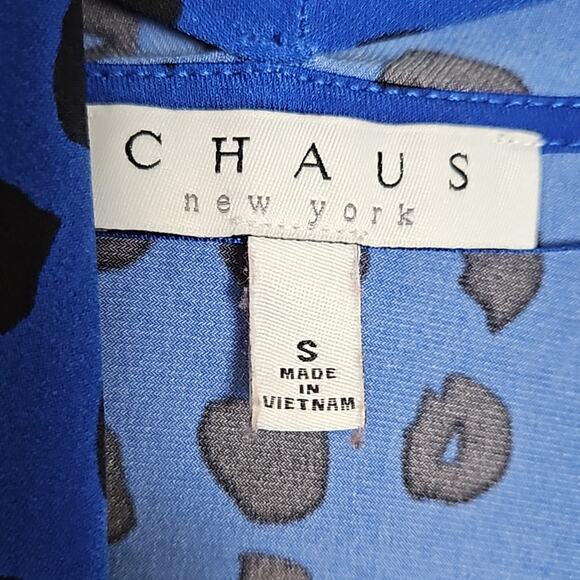 Chaus New York Blue Black Wrap Sleeveless Blouse Sz Small - Picture 5 of 11